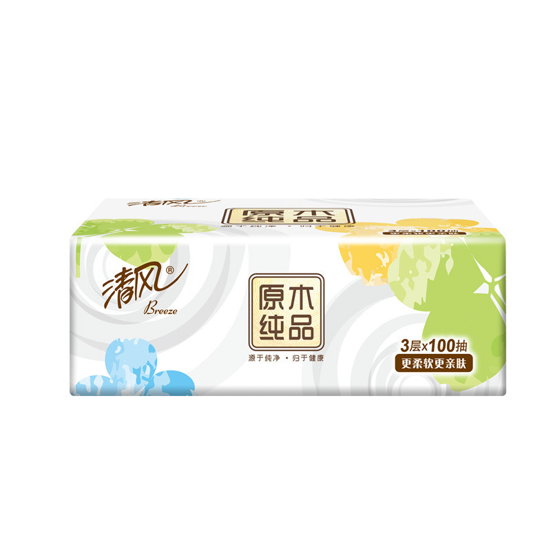 清风原木纸巾3层100抽24包整箱面巾纸代发BR12XSCJ24E抽纸