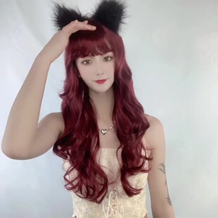 玫瑰网欧美亚马逊希音跨境女士黑茶色长卷发假发非洲齐刘海女