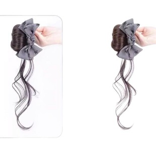 丸子头假发女自然仿真抓夹蝴蝶结龙须丸子头增发量蓬松盘发