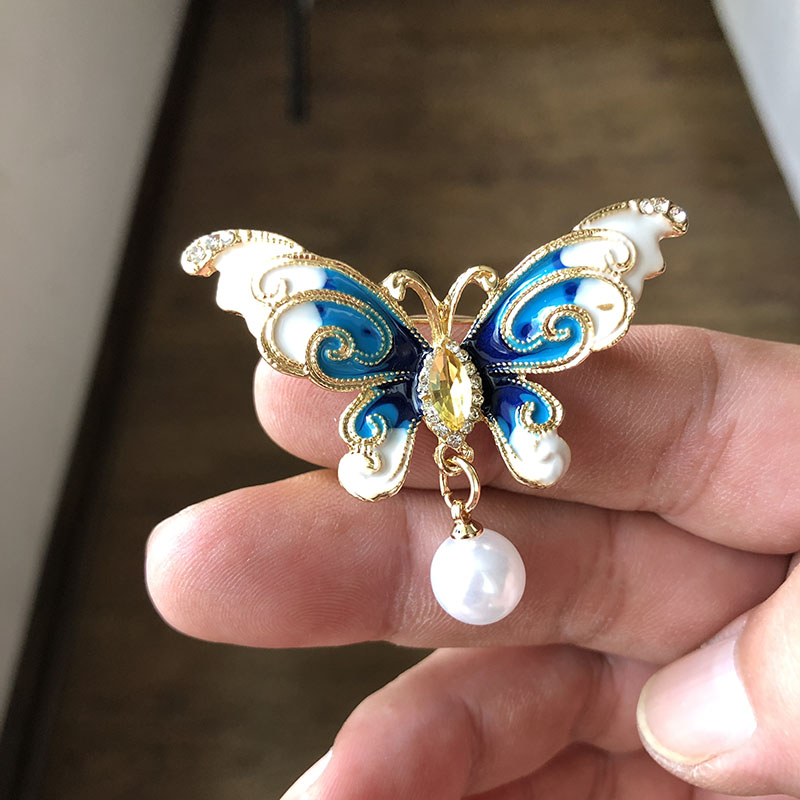 蝴蝶珍珠胸针西装别针配饰