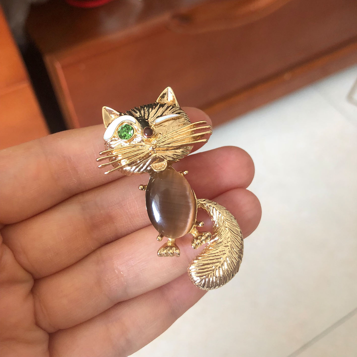 俏皮可爱睁一只眼闭一只眼大尾巴猫咪女式别针胸针