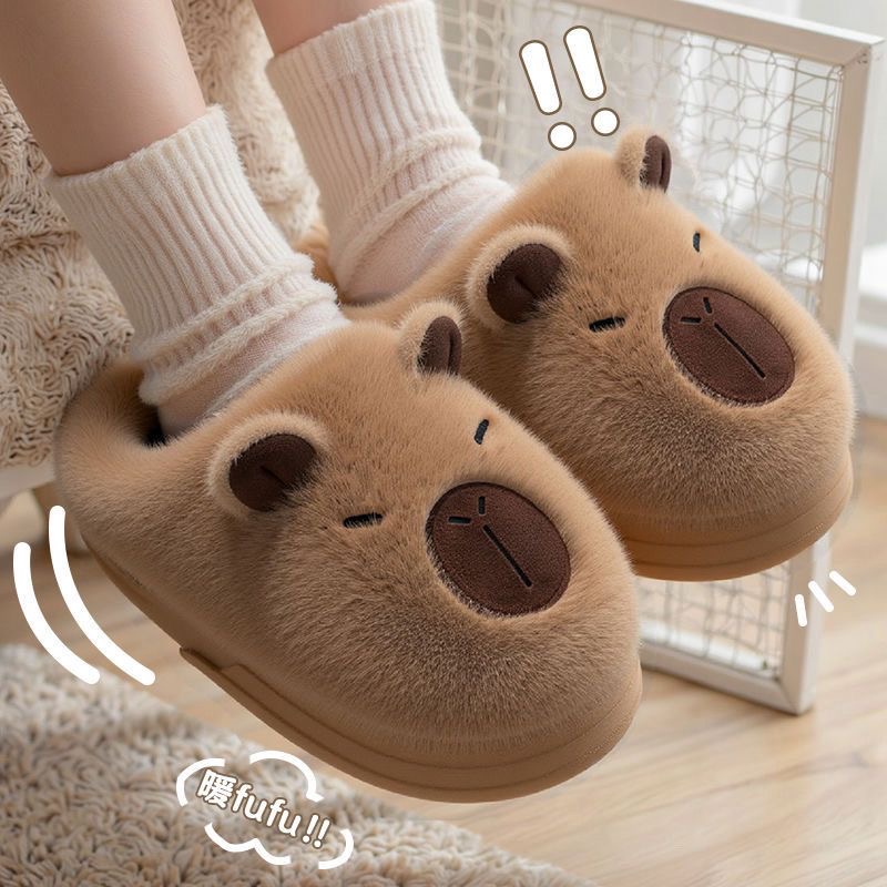 卡皮巴拉棉拖鞋女2025秋冬室内家居厚底加绒保暖防滑卡通可爱棉拖