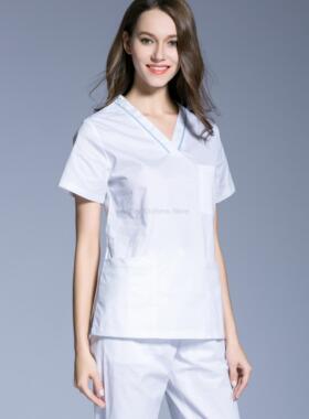 韩版女医生护士洗手衣分体工作服套装口腔短袖开肩防走光手术服