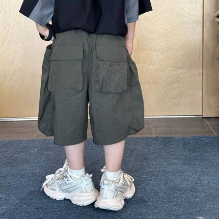 2026夏季新款男童大口袋刺绣短裤薄款儿童工装速干五分裤中裤潮