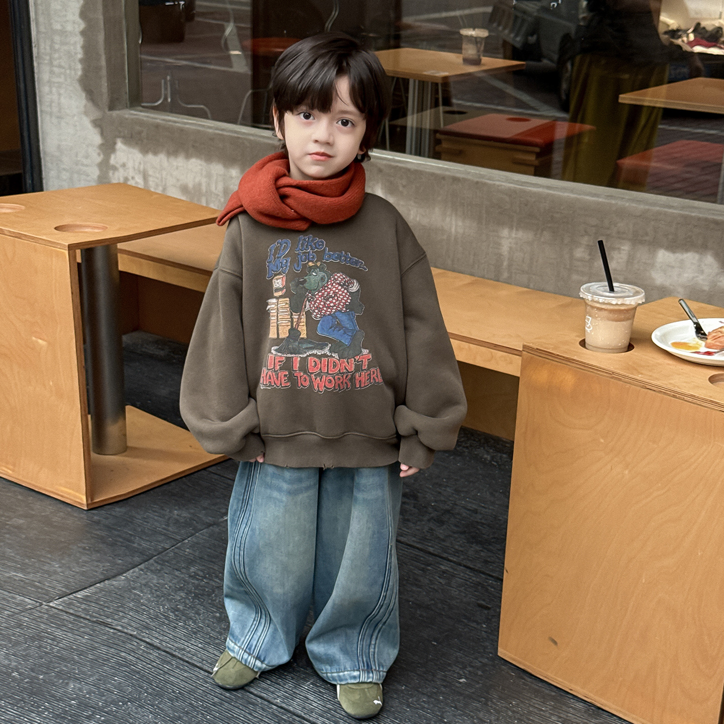 2025冬季新款儿童韩版加厚上衣男女童数码印花卡通加绒卫衣潮