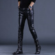 新款 裤 男士 冬季 皮裤 舞台歌手修身 子骑士外卖骑手加绒防水防寒裤