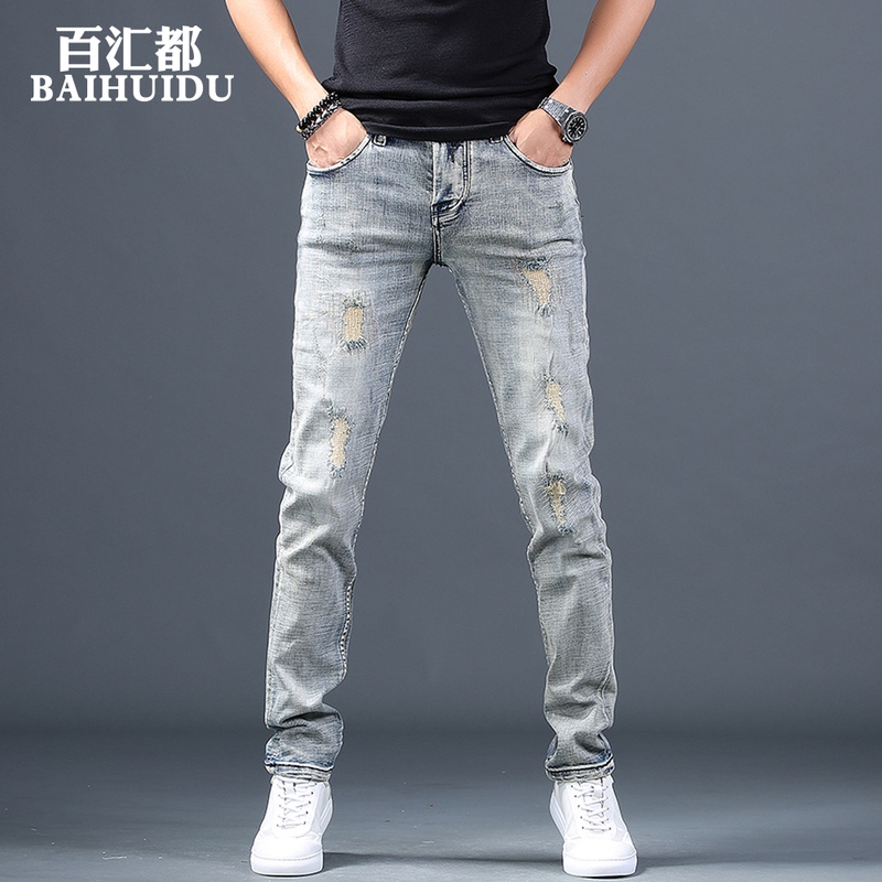 欧洲站高端男潮牌星空灰直牛仔裤