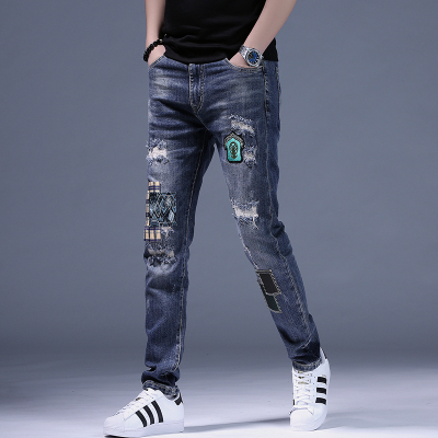 牛仔裤男2025新款高端蓝色刺绣潮牌直筒修身男款休闲男士春夏裤子