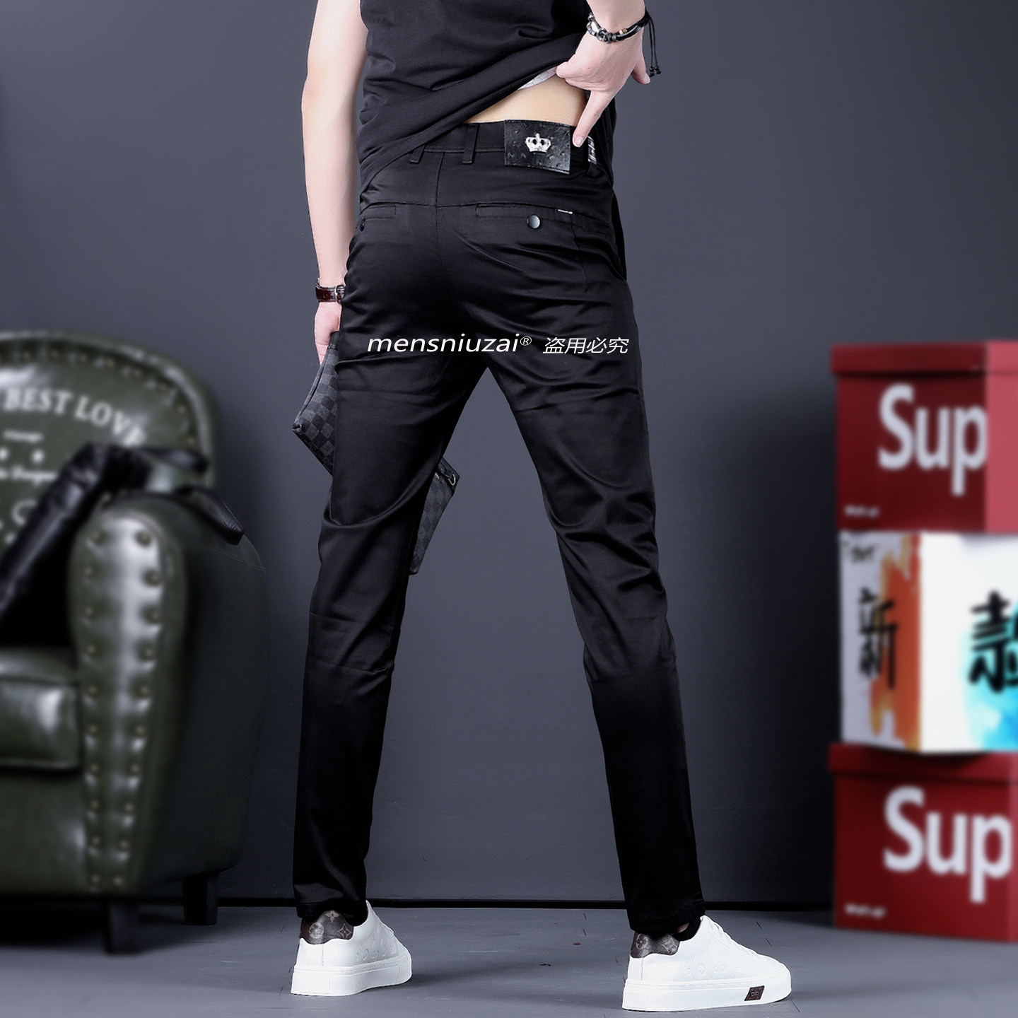 2026春夏新款男士修身黑色休闲裤男潮流小脚裤弹力长裤商务男西裤