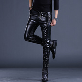 新款 裤 男士 冬季 皮裤 舞台歌手修身 子骑士外卖骑手加绒防水防寒裤