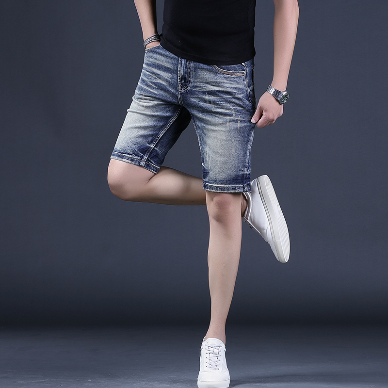 夏季男士牛仔短裤修身潮流五分裤弹力破洞薄款中裤休闲新款马裤男