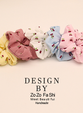 韩国ins新款红色樱桃彩色格子大肠发圈甜美时尚质感头饰百搭发饰