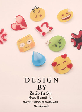 emjo黄豆大无语滴汗发夹抓夹后脑勺鲨鱼夹少女表情包流汗水滴发卡