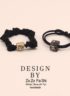 2件套黑色头绳可爱小熊小肠圈高弹力扎头发绳皮筋气质绑马尾发圈