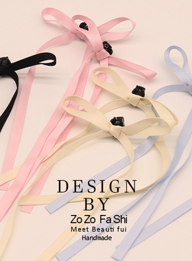 精致芭蕾风飘带对夹小发抓黑色发夹白色粉丝带发卡发饰头饰蝴蝶结