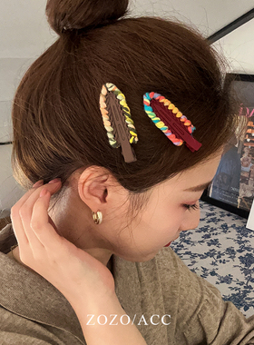 复古彩色毛线发夹女化妆用碎发边夹侧边刘海夹鸭嘴夹秋冬夹子发卡