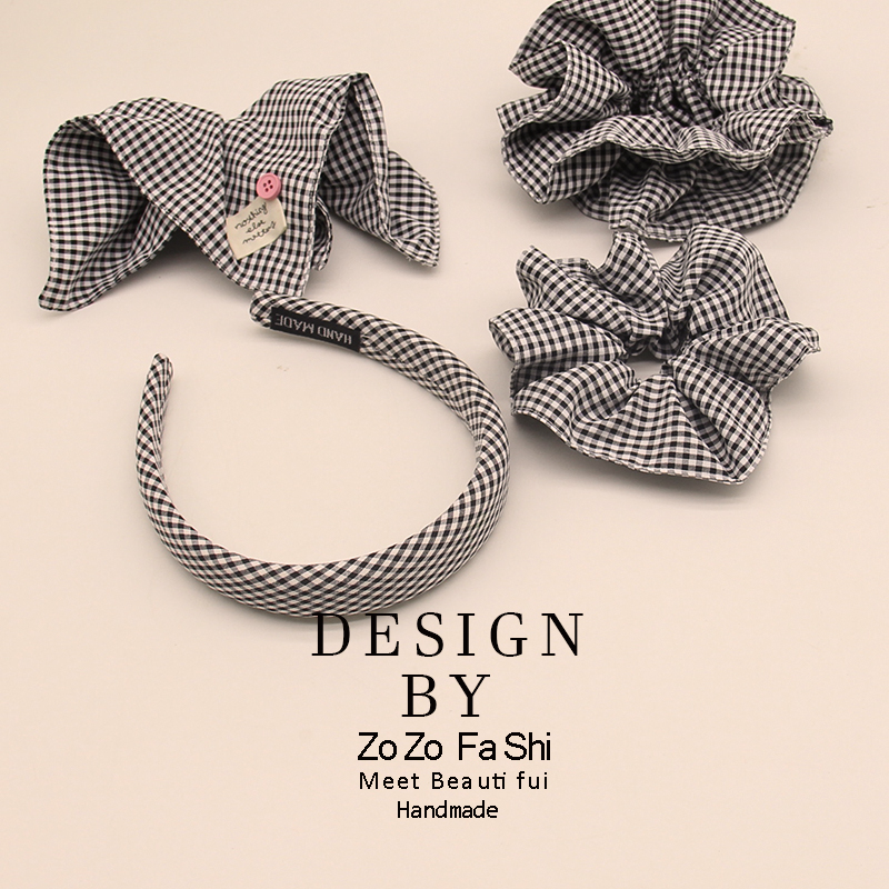 韩系新款格子发箍大肠发圈