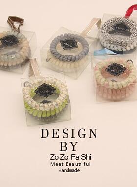 韩系电话线撞色发圈后脑勺甜美束发头绳少女心高弹力耐用皮筋发饰