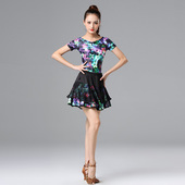 新款 演出舞蹈服拉丁舞服装 套装 短袖 女网纱裙练功服 夏季 广场舞服装