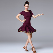 短袖 新款 广场舞露肩表演练功服 女成人跳舞蹈服套装 2024拉丁舞服装