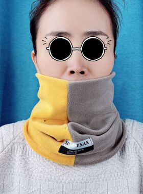拼接围脖冬季双层加厚保暖奥利绒脖套户外时尚男女拼色套头围脖女