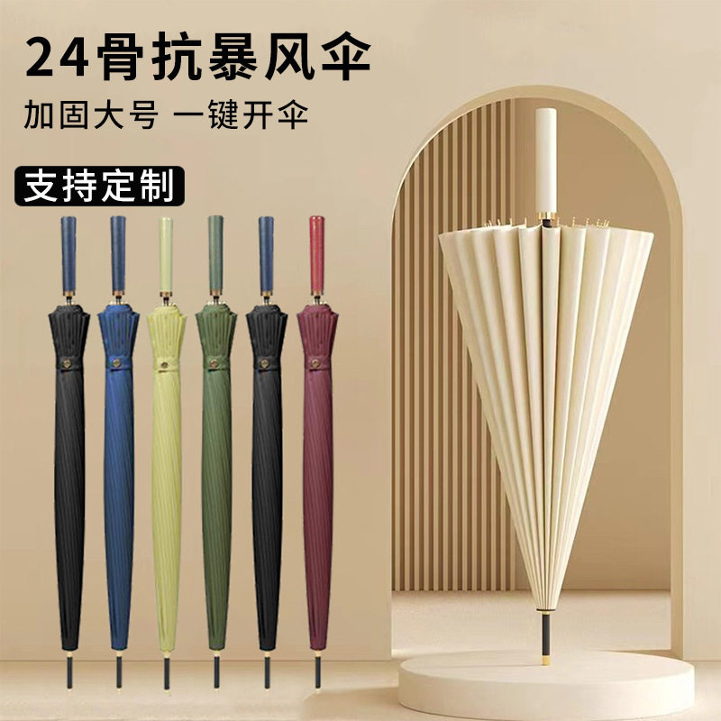 24骨长柄雨伞防风双人直杆伞印logo晴雨两用自动高尔夫广告伞