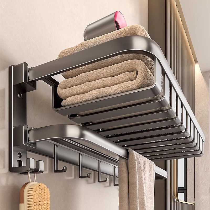 枪灰太空铝毛巾架浴巾架折叠免打孔卫生间洗手间浴室厕所置物架,家装主材,智能毛巾架/浴巾架,淘宝优惠券,粉丝福利购,淘宝优惠卷