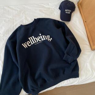 KAKASA 复古藏蓝套头休闲上衣 WELLBEING宽松圆领墨绿卫衣美式
