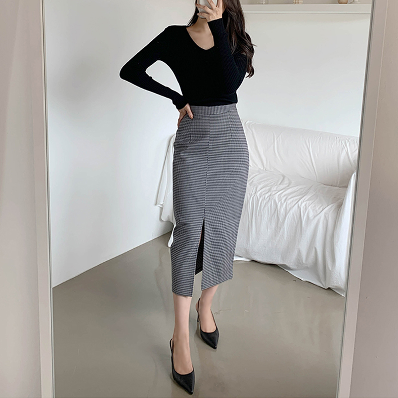 黑白格子半身裙包臀裙女2026春新款显瘦修身直筒中长裙包裙半裙3
