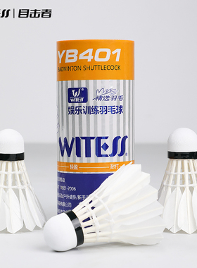 WITESS目击者羽毛球耐打白色6只装耐打王鸭毛球训练球专用3只装