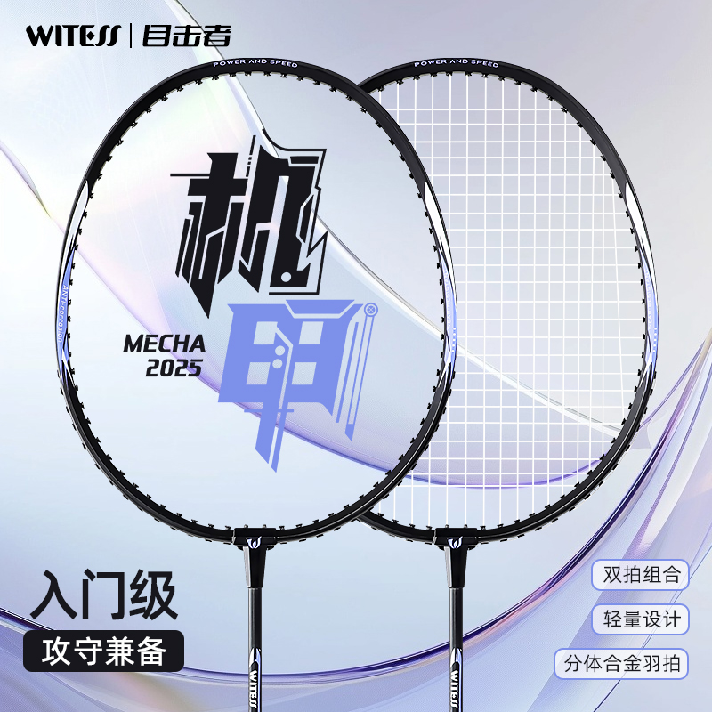 WITESS目击者羽毛球拍入门级双拍铝合金黑拍专业训练210成人对拍