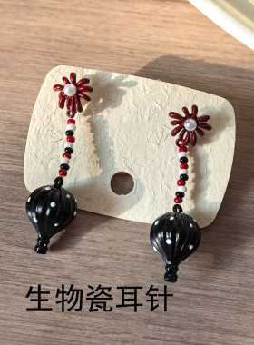 原创设计彩色串珠热气球耳环女创意独特手工生物瓷耳钉少女感耳饰