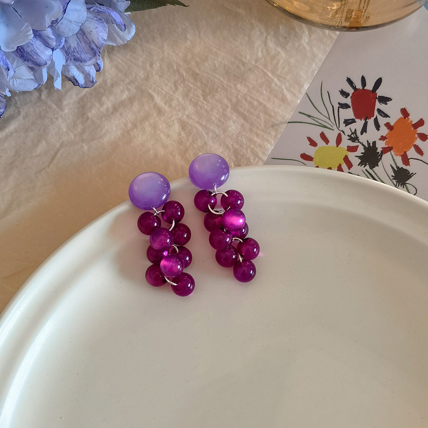 适合方圆脸的紫色猫眼串珠葡萄耳环女流苏艺术生生物瓷耳钉防过敏,饰品/流行首饰/时尚饰品新,耳环,淘宝优惠券,粉丝福利购,淘宝优惠卷