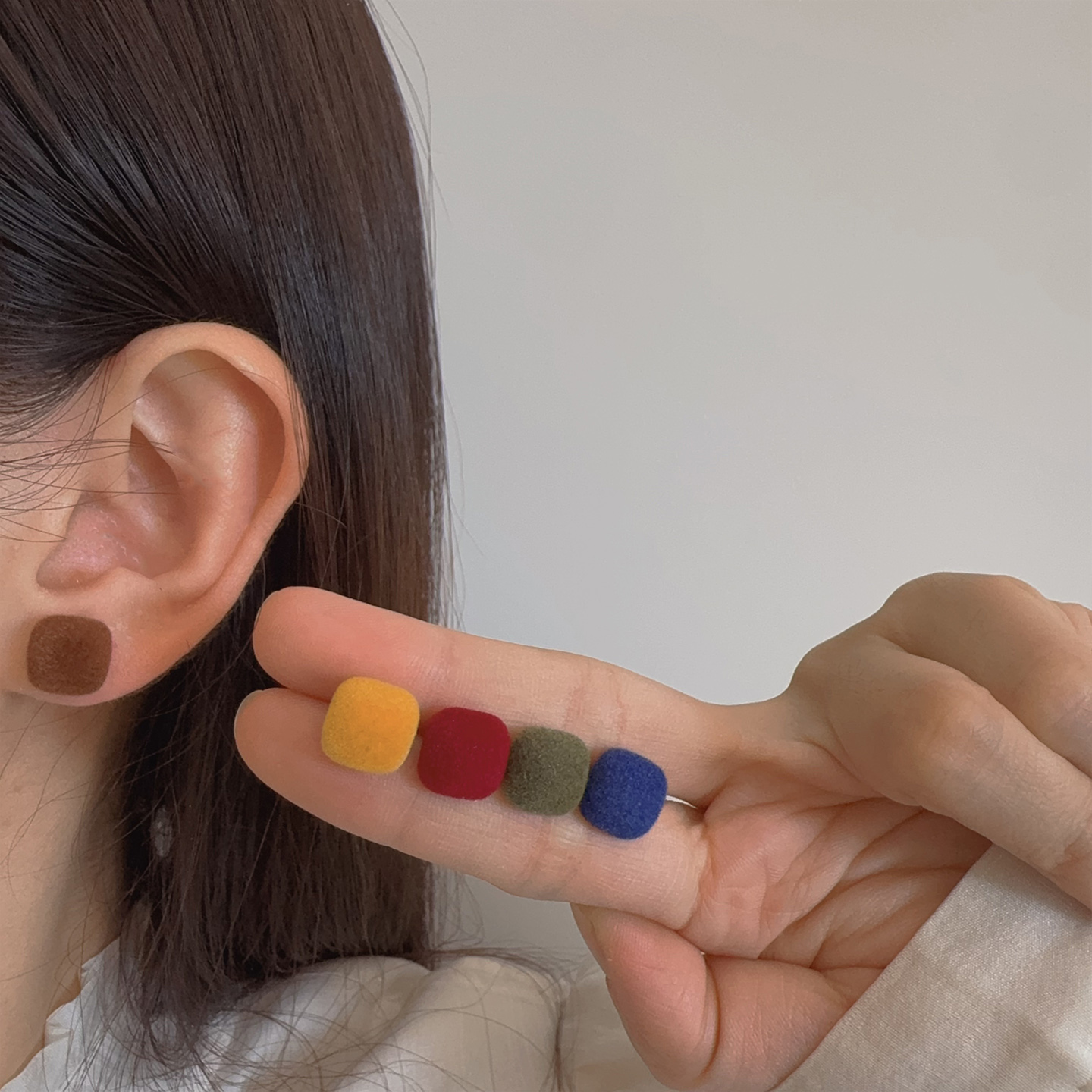 植绒小方糖生物瓷耳钉防过敏