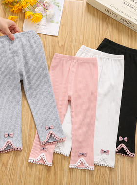 女童裤子夏季薄款宝宝春装花边洋气紧身裤春秋长裤儿童打底裤纯棉