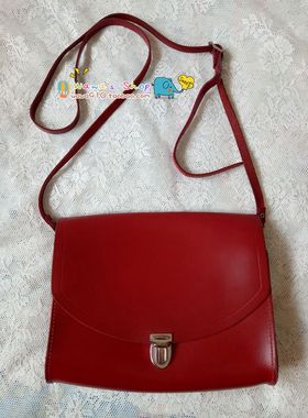 剑桥包（Cambridge satchel）Push lock红色光滑皮面斜挎包大号女