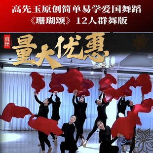 高先玉老师原版 珊瑚颂跳舞专用长绸扇红色真丝加长中国风舞蹈道具