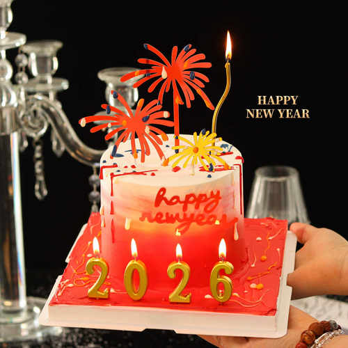 2026马年新年礼花蛋糕插牌蜡烛