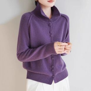 Opaline高领针织开衫女春季新款百搭复古韩系慵懒风羊毛宽松毛衣
