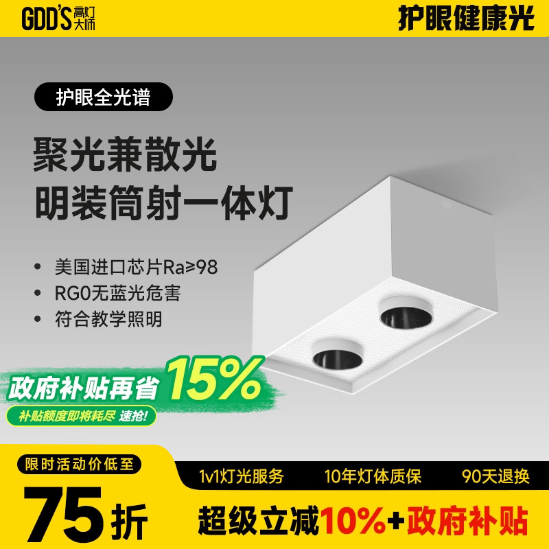 双头明装斗胆灯筒射一体led射灯筒灯免打孔吸顶式无主灯卧室客厅
