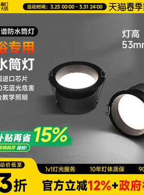 极简防水黑色筒灯LED天花防眩防雾嵌入式厨卫浴室阳台餐厅无主灯