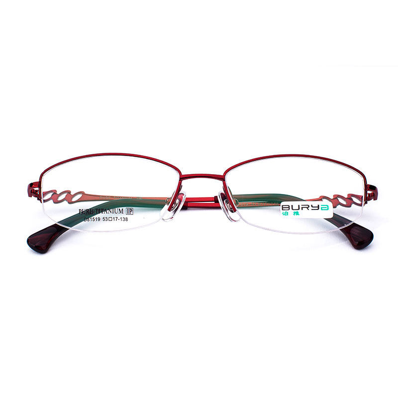 钛合金商务女士眼镜框轻 粉红色半框时尚眼镜架职场知性