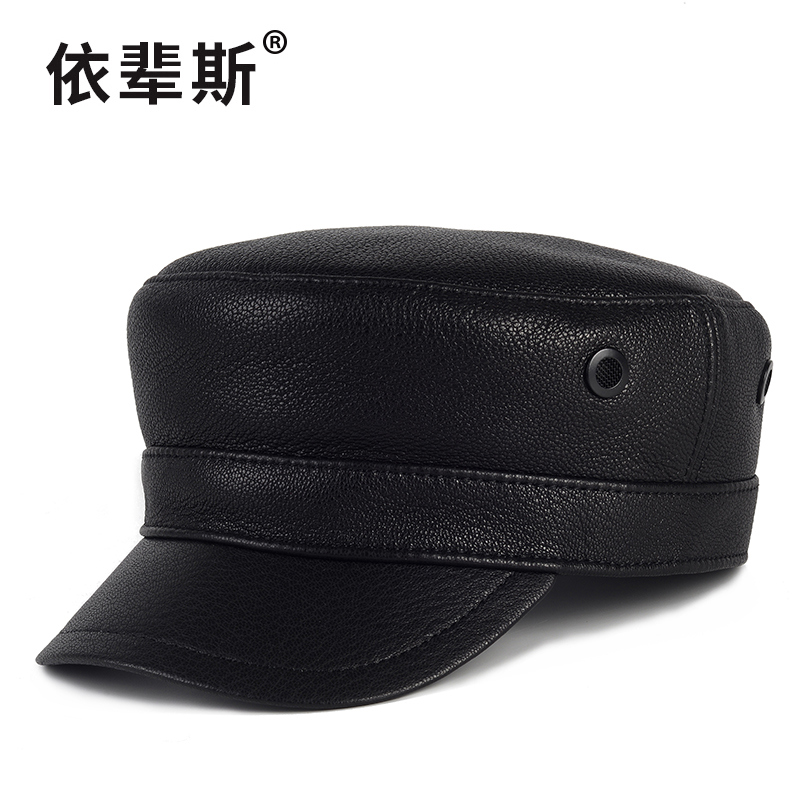 帽子依辈斯平顶帽男牛皮休闲秋冬