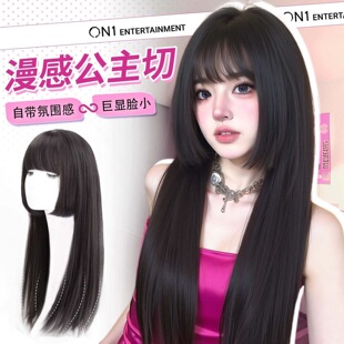 假发全头套女公主切漫感cos日系显脸小lolita齐刘海中长发假发套