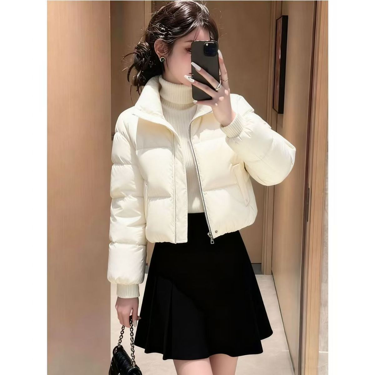 小个子棉衣棉服轻便2025新款短款白色棉袄女立领拉链显瘦保暖外套