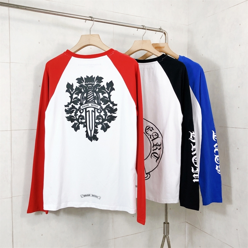 红白蓝挑人牛角长袖打底衫欧美