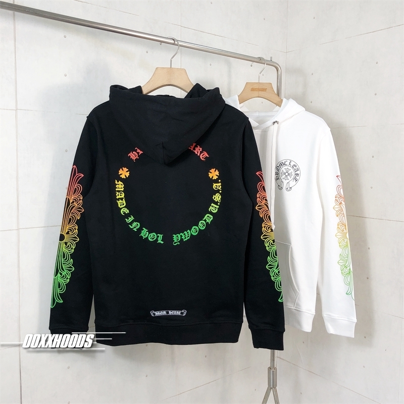 彩虹渐变色十字架卫衣男女欧美