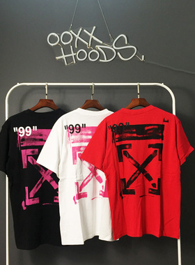 23原创潮牌ooxx嘻哈hiphop个性街头rap说唱粉色方向箭头99短袖T恤
