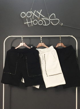 原创潮牌ooxx简约个性百搭金属铆钉装饰男女短裤口袋五分裤情侣裤