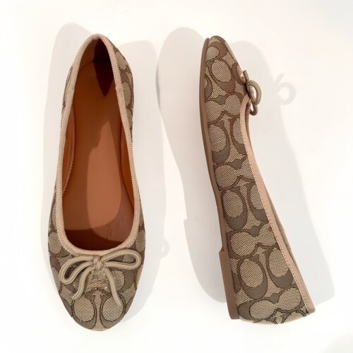 软底~花布羊皮内里蝴蝶结平底鞋